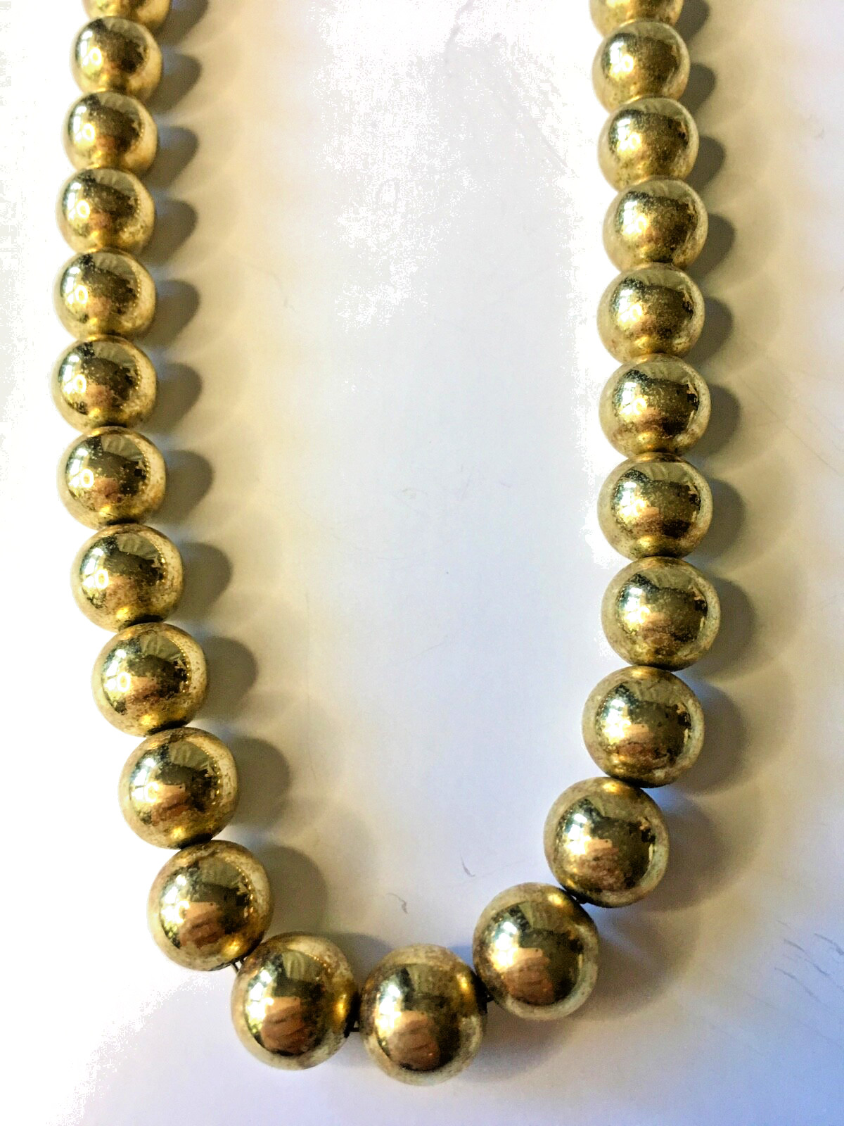 WHITING & DAVIS Shiny Gold Plated Metal 10 mm Ball Bead Necklace Adjustable 16″