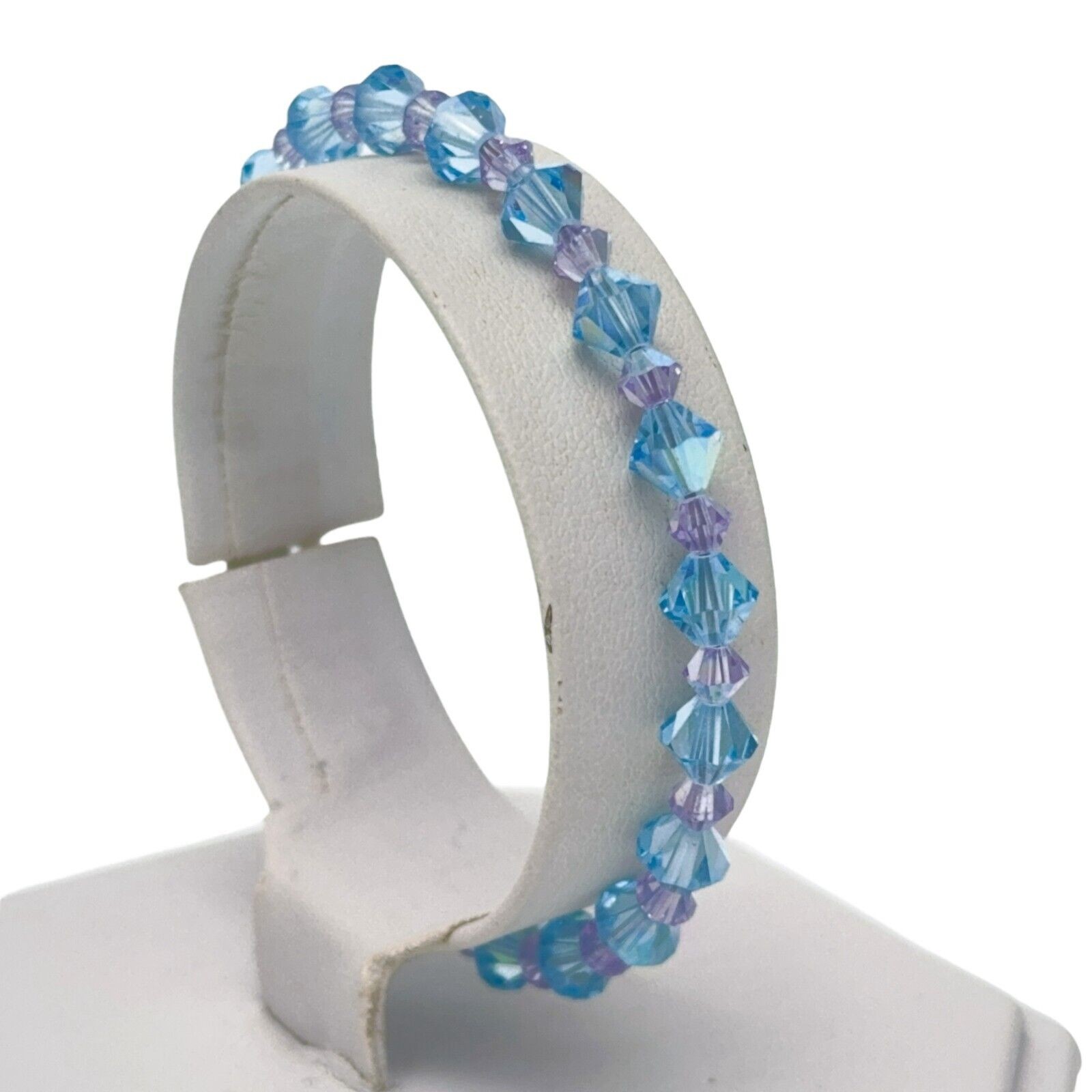 Purple Blue Crystal Beaded Bracelet | Vintage Sterling Silver 925 | 7″