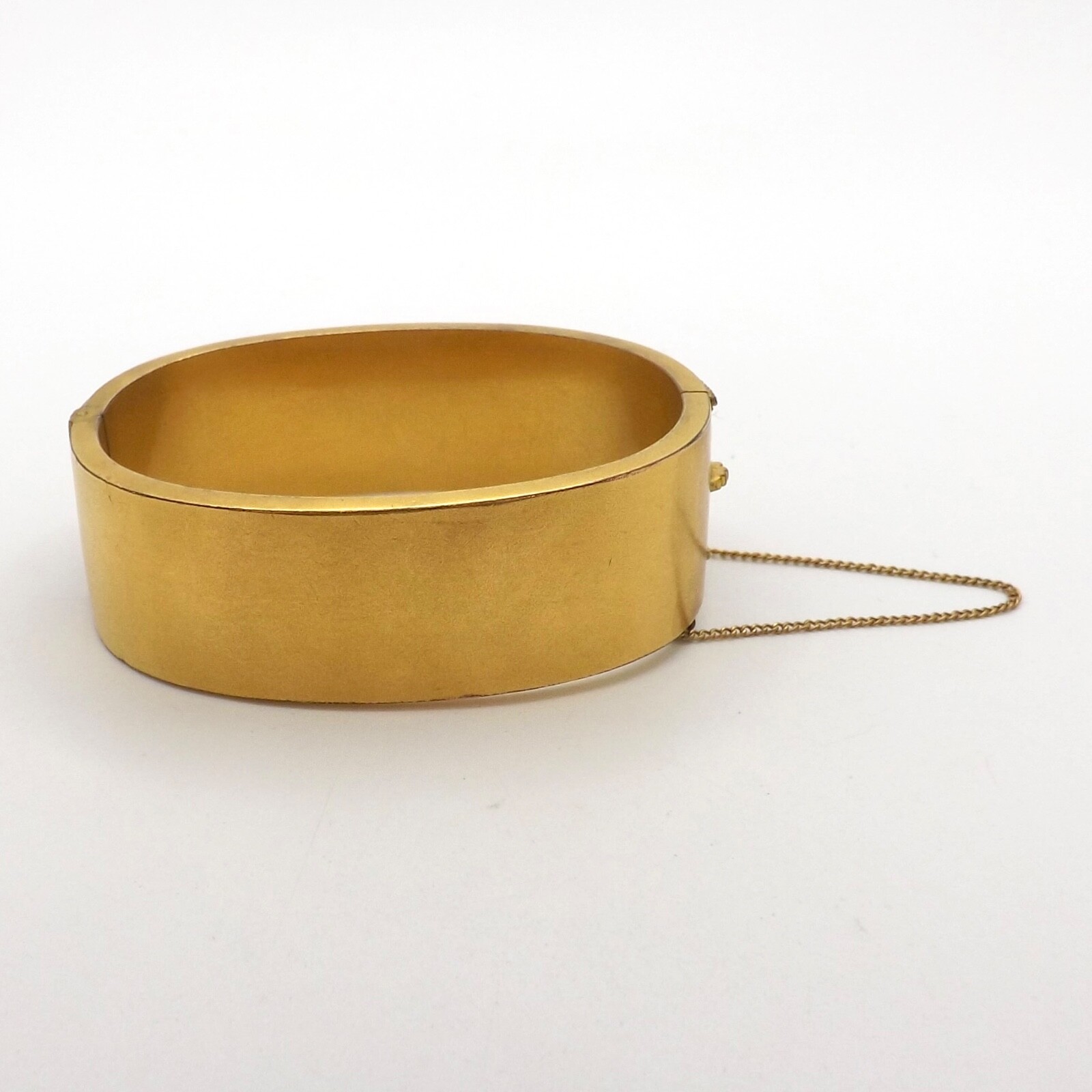 Victorian Hearts Wide Bangle Bracelet Heavy Gold Gilt Etruscan Revival