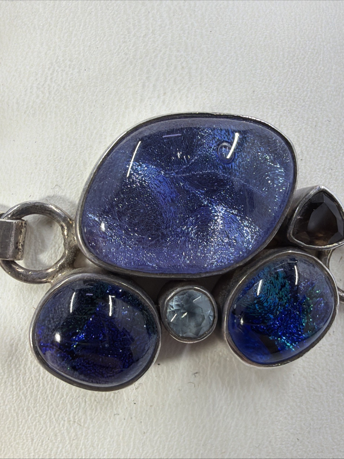 Artisan Sterling Silver 925 Dichroic Glass Bracelet Hook Closure Blue Green Pur