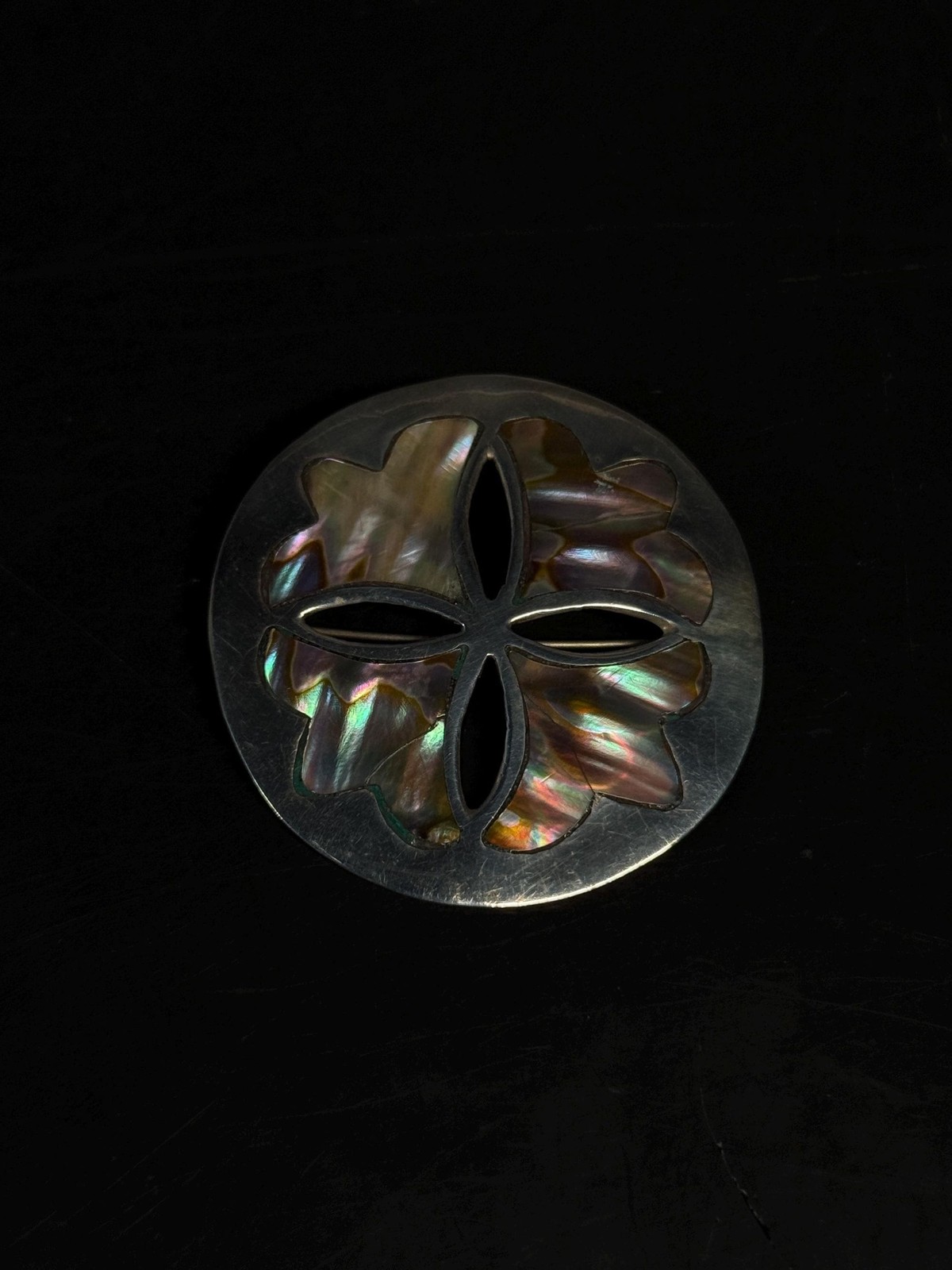 Taxco EMI Sterling Silver Abalone Sand Dollar Brooch Pendant Mexico