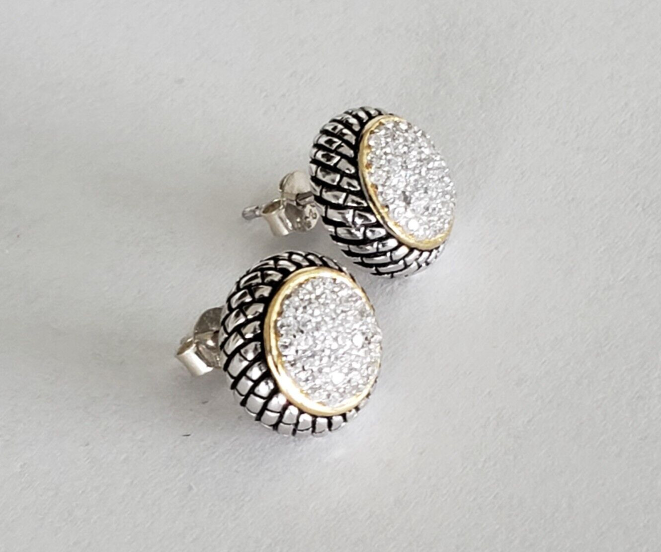 Sterling Silver CZ’s Cluster Round Stud Earrings – Missing Stone