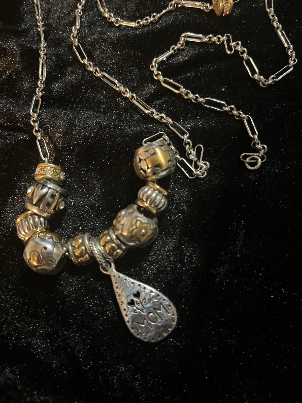 Vintage Brighton Silver Tone Necklace With Mom Pendant And Beads