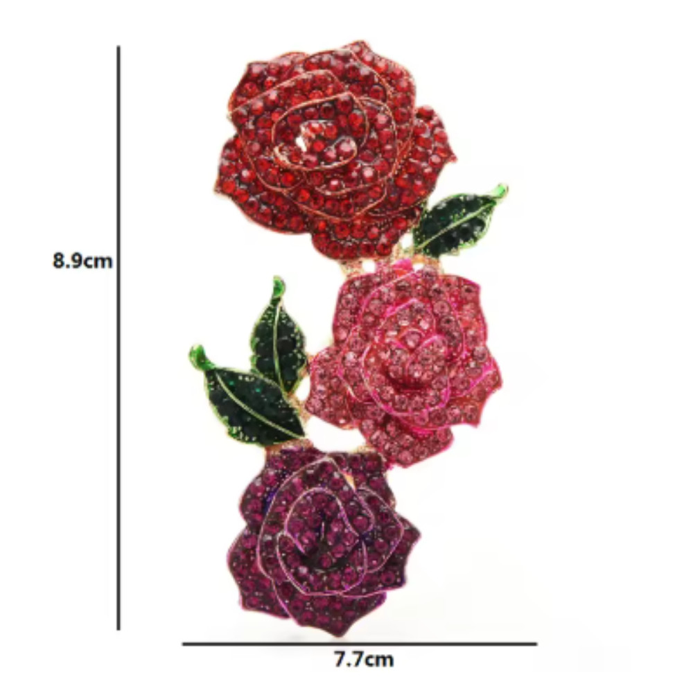 Rhinestone Valentine Brooches Red Love Heart Rose Flower Brooch Pin for Women US