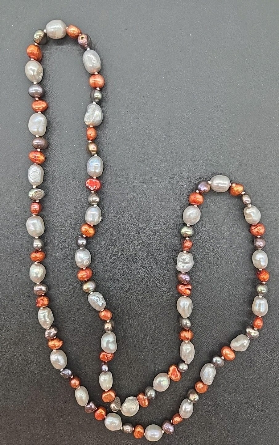 Vintage Multi Color Baroque Pearl Iridescent Shiny Statement Necklace Long 28”