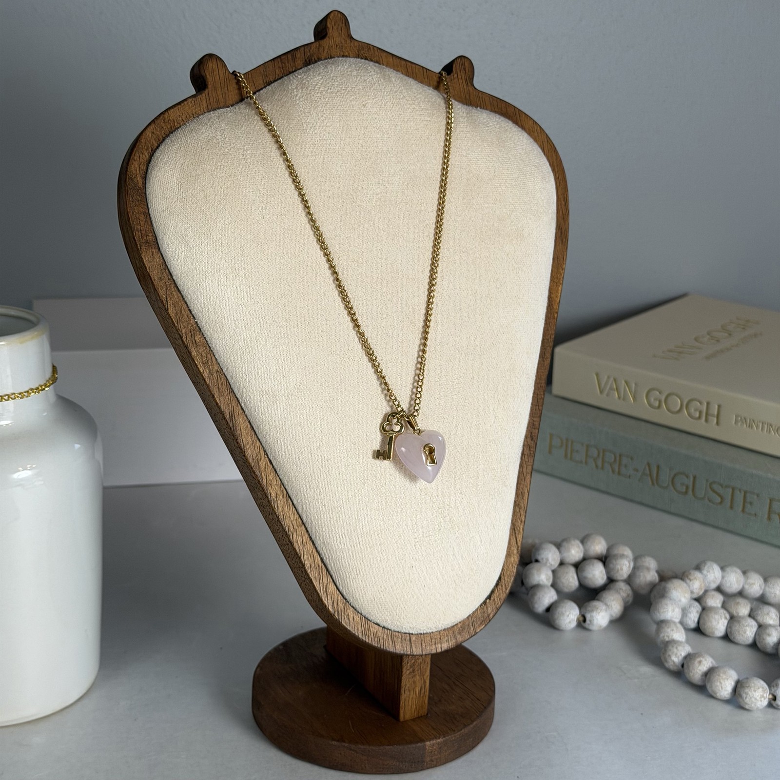 VTG 1976 Avon Key To My Heart Pink Puff Heart Lock & Key Pendant Necklace 24″
