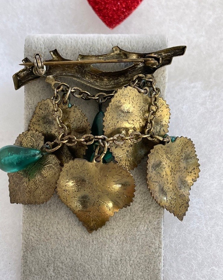Antique brooch large Grapes brooch 1920-30s Vintage green glass beautiful