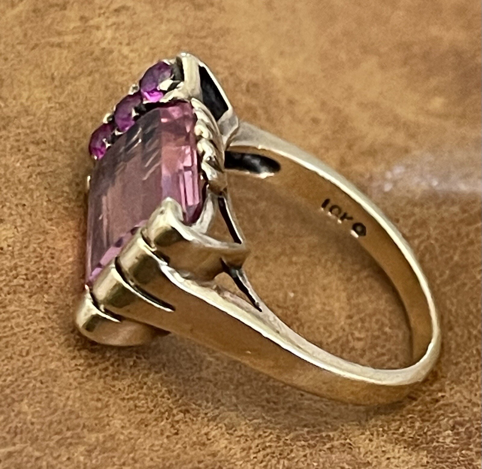 Vintage Retro 40’s-50’s 10K Yellow Gold Topaz, Ruby Stone Cocktail Ring Size 6.5