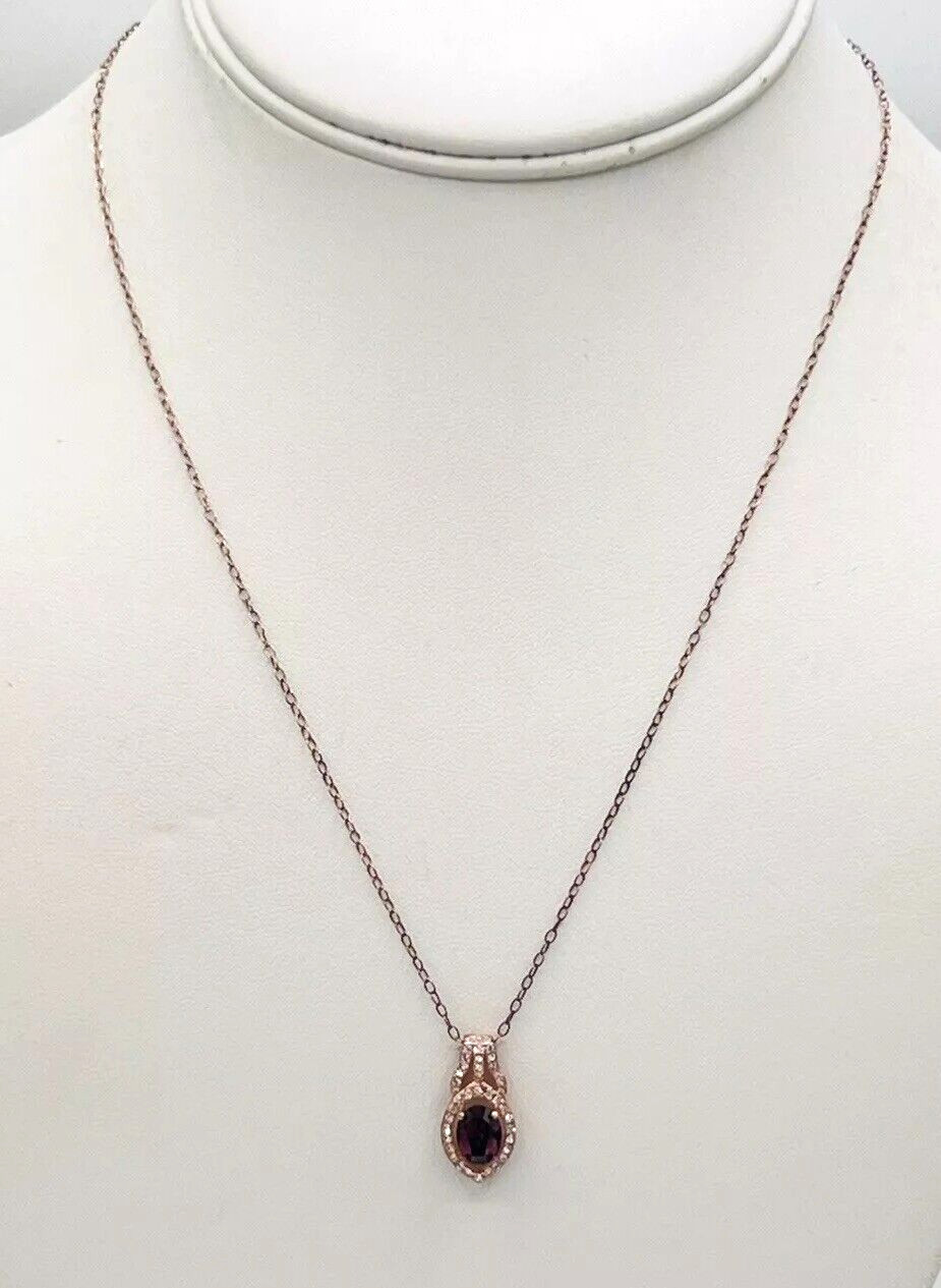 Vintage Rose Gold Tone Sterling Silver Purple Crystal Pendant Necklace