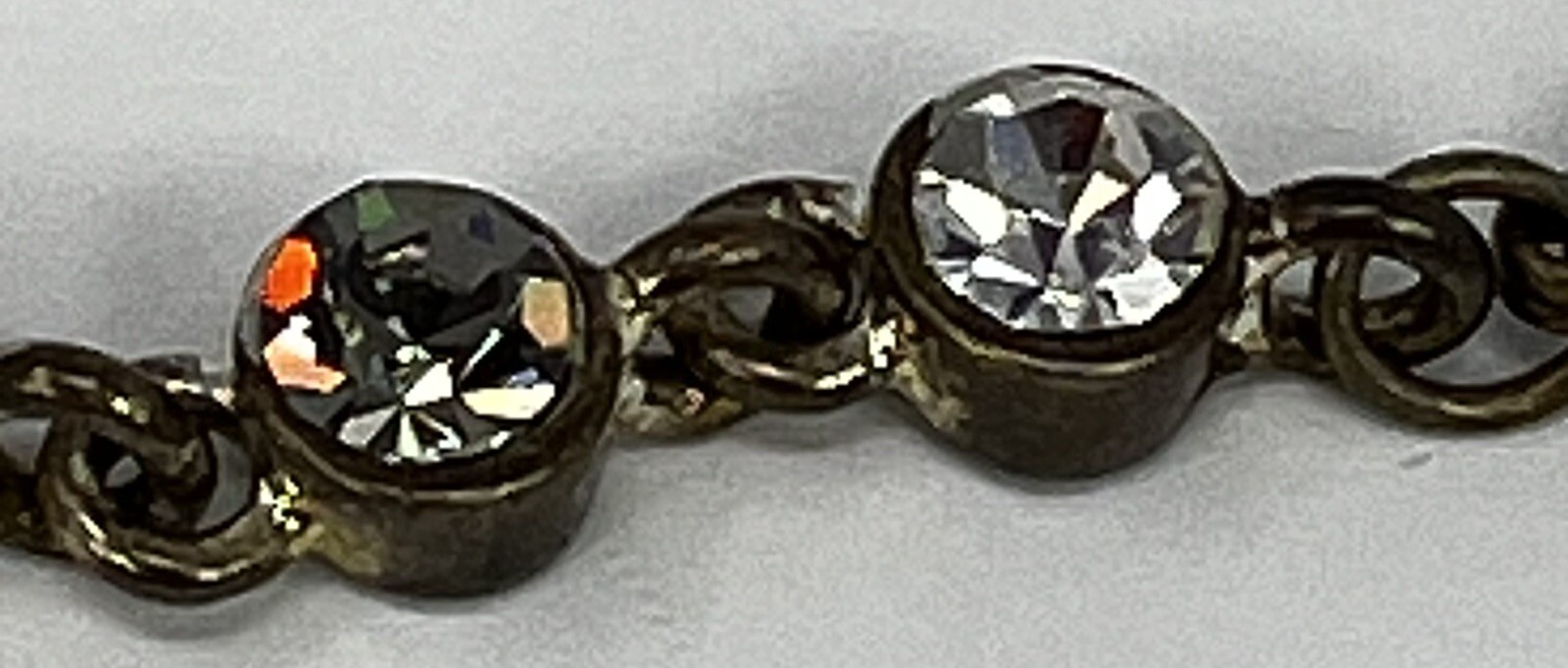 VTG Bracelet 7” Black Clear and Gray Rhinestones Brushed Antiqued Silver SEE