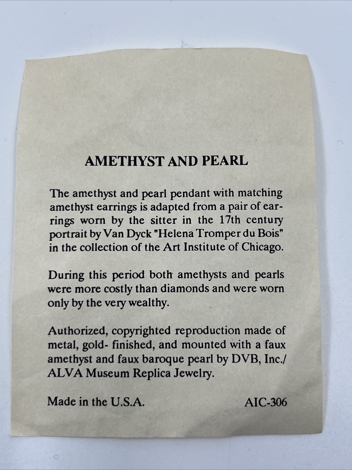 ALVA Museum Replica of Pearl & Amethyst Pendant Necklace of Helena by Van Dyck