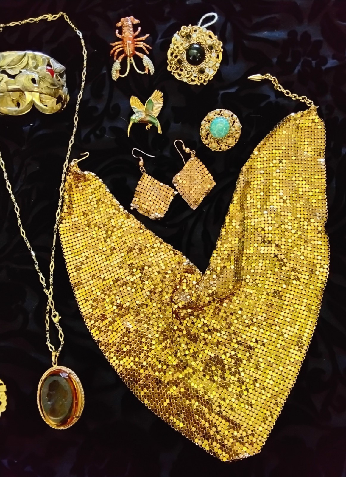 Vintage designer signed gold tone cabochon jewelry lot