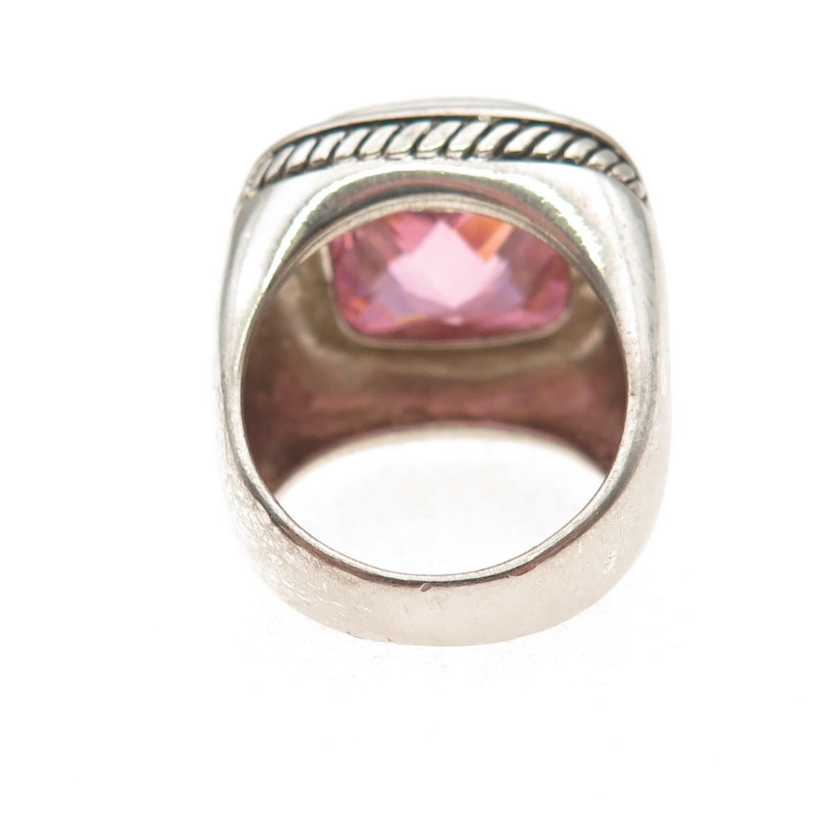 925 Sterling Silver Vintage Cushion-Cut Pink C Z Oxidized Ring Size 7.25