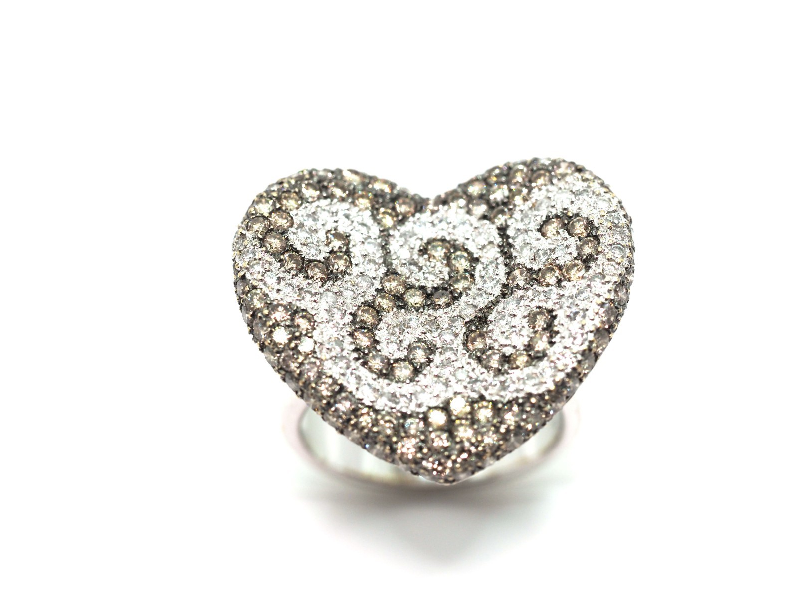3.25 Ct White Gold Champagne and White Diamonds Heart Ring 18kt