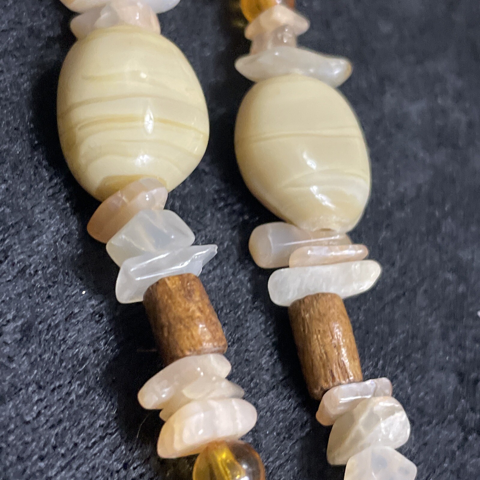 Vtg different Colors shapes natural stone beads double layer adjustable necklace