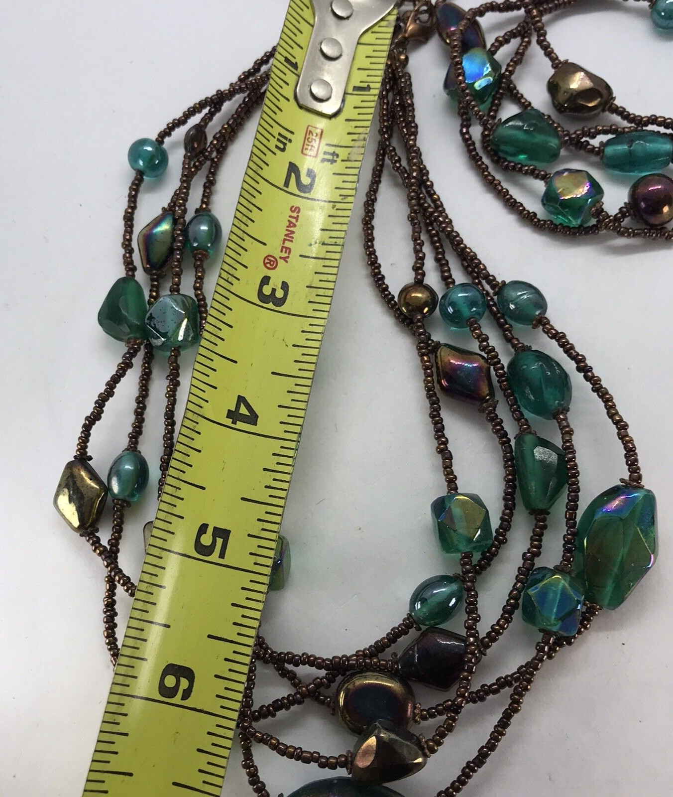 Vintage Artisan Glass Bead Necklace Multi strand with matching stretch bracelets