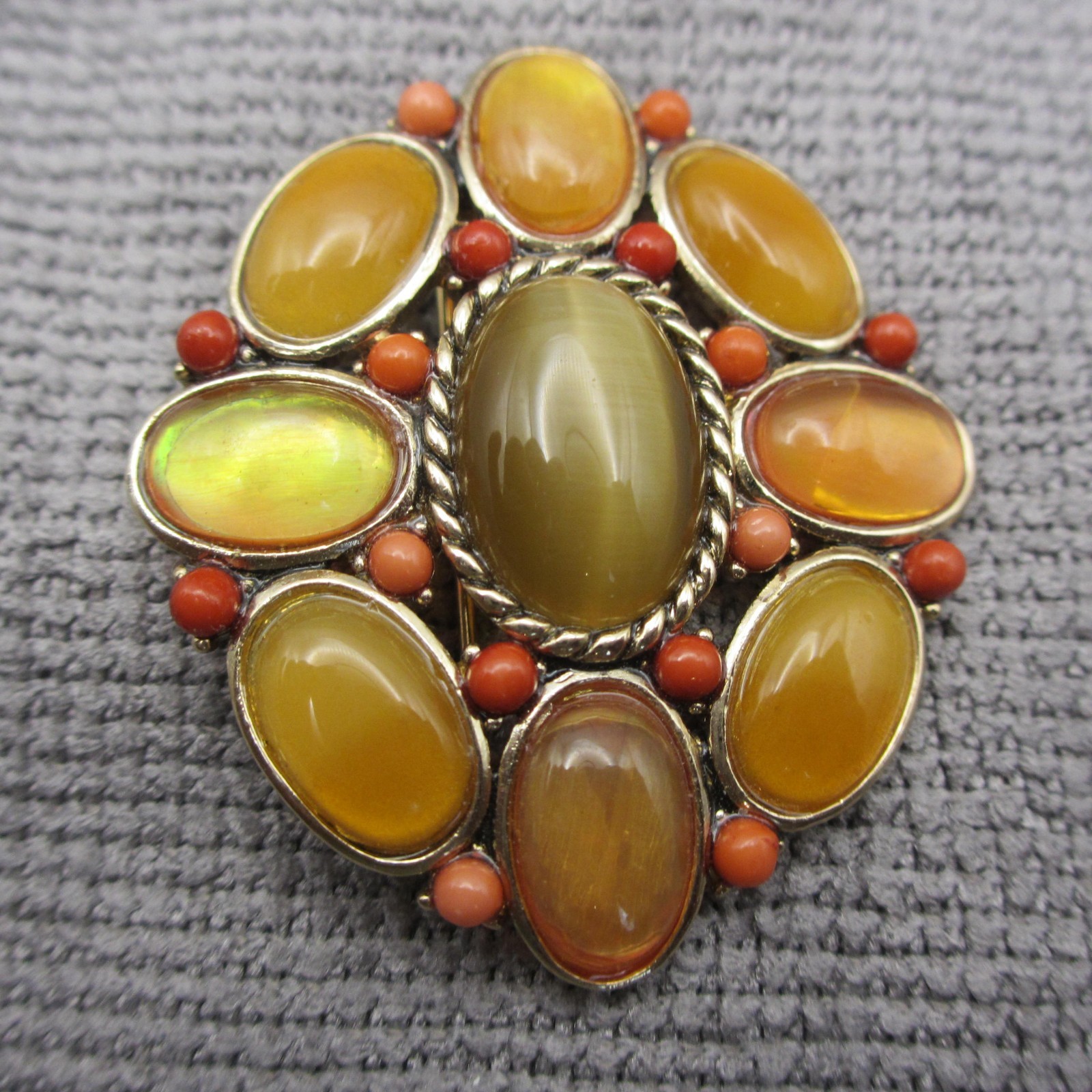 Monet Brooch Fall Colors Cabochon Oval Gold Tone