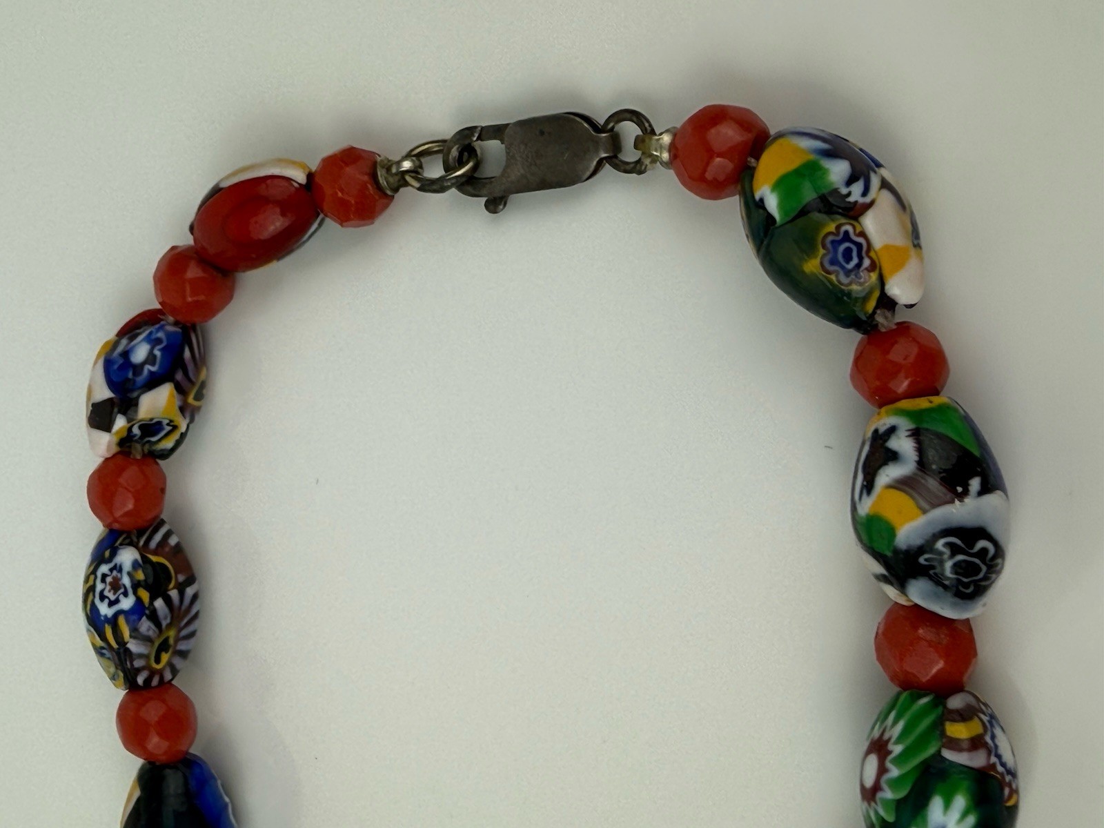Venetian Millefiori Glass Graduated Bead Necklace Multicolor Oval Beaded 19” VTG