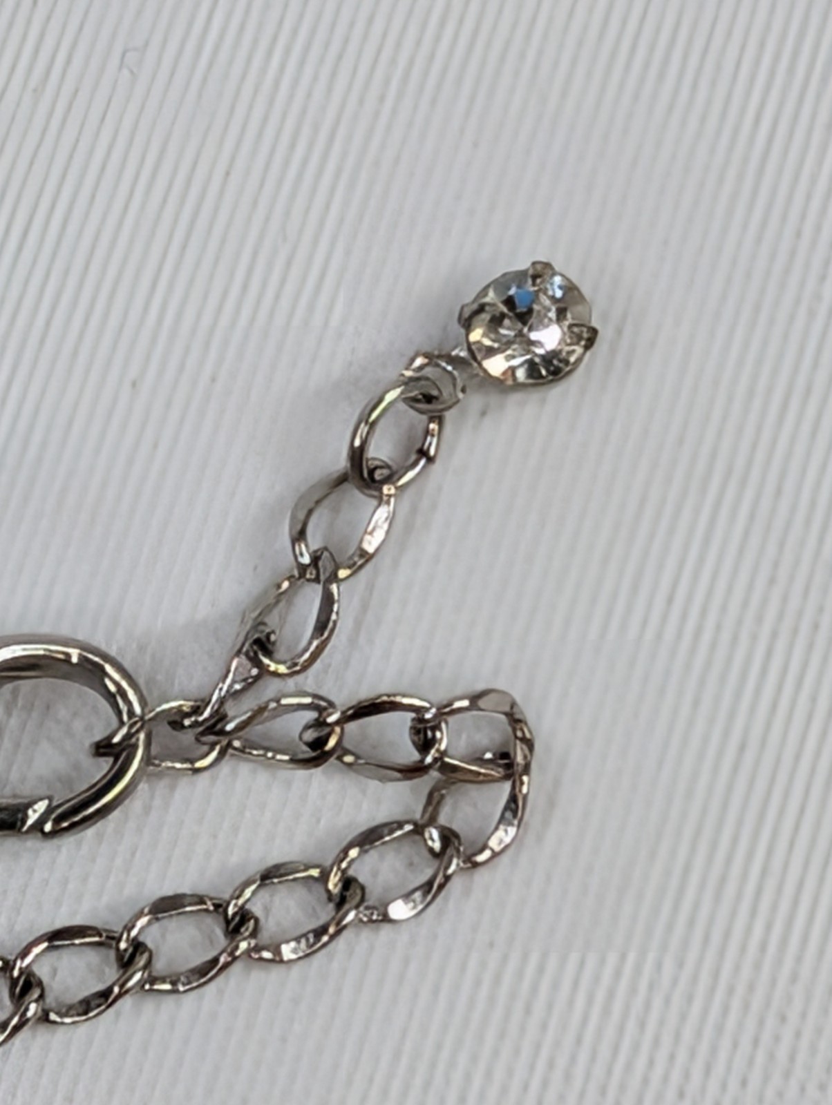 Baby Phat Signed Rhinestone Geometric Station Necklace Cat Logo Charm Silver 18″