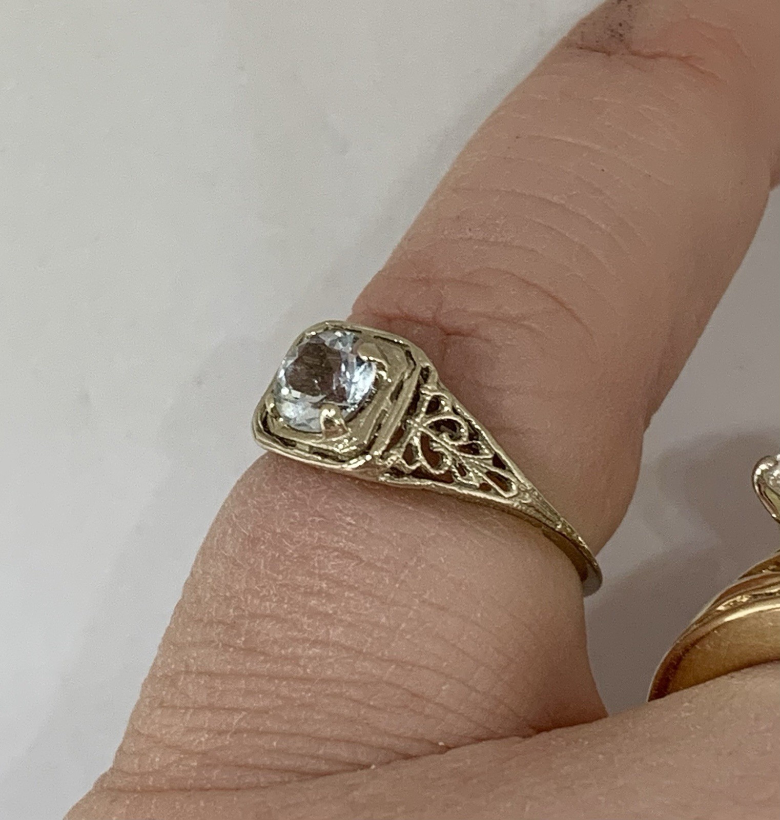Art Deco Vintage 14k White Gold .5ctw Light Blue Aquamarine Filigree Ring Sz6.5