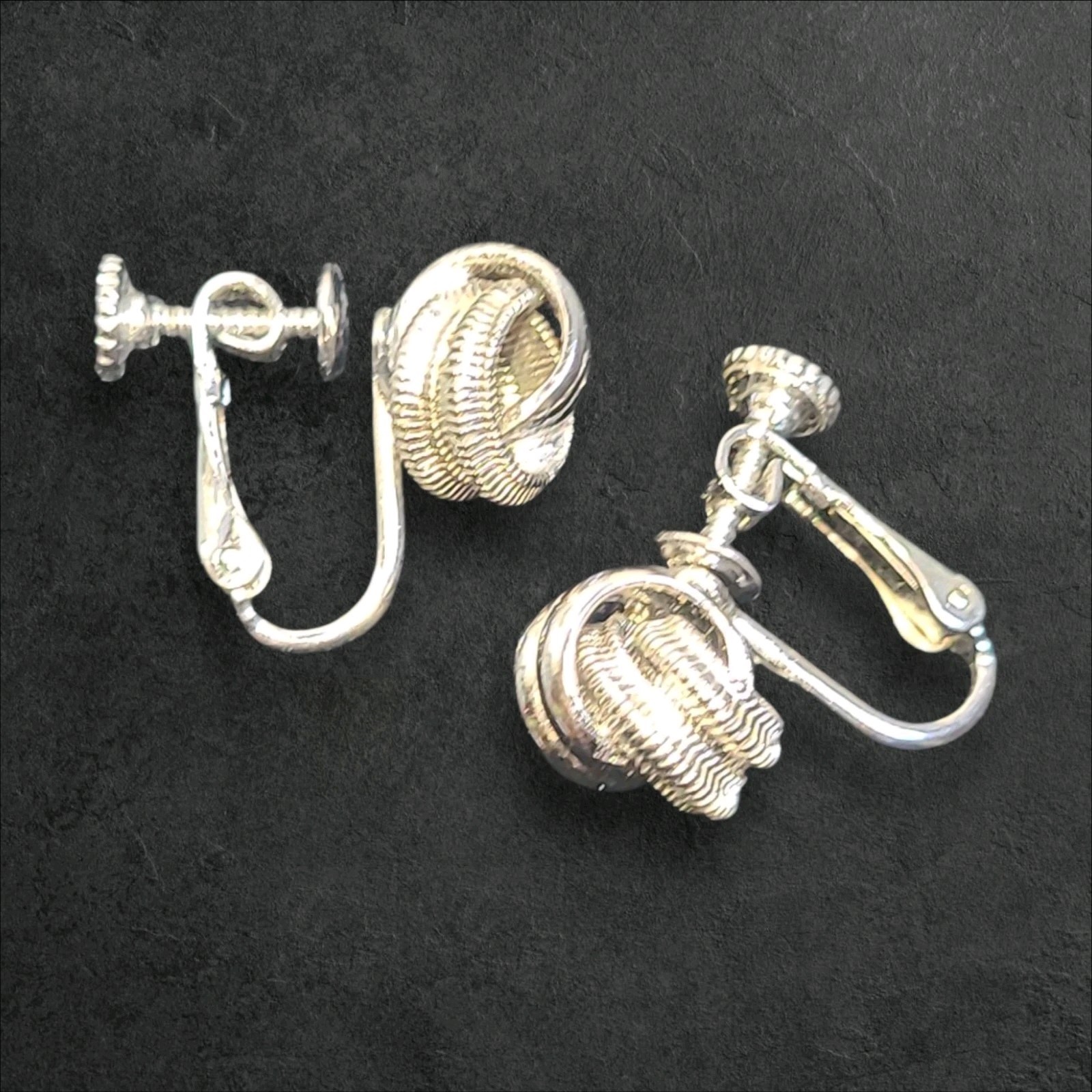 Vintage Silver Tone Knot Clip-on Screw Back Earrings