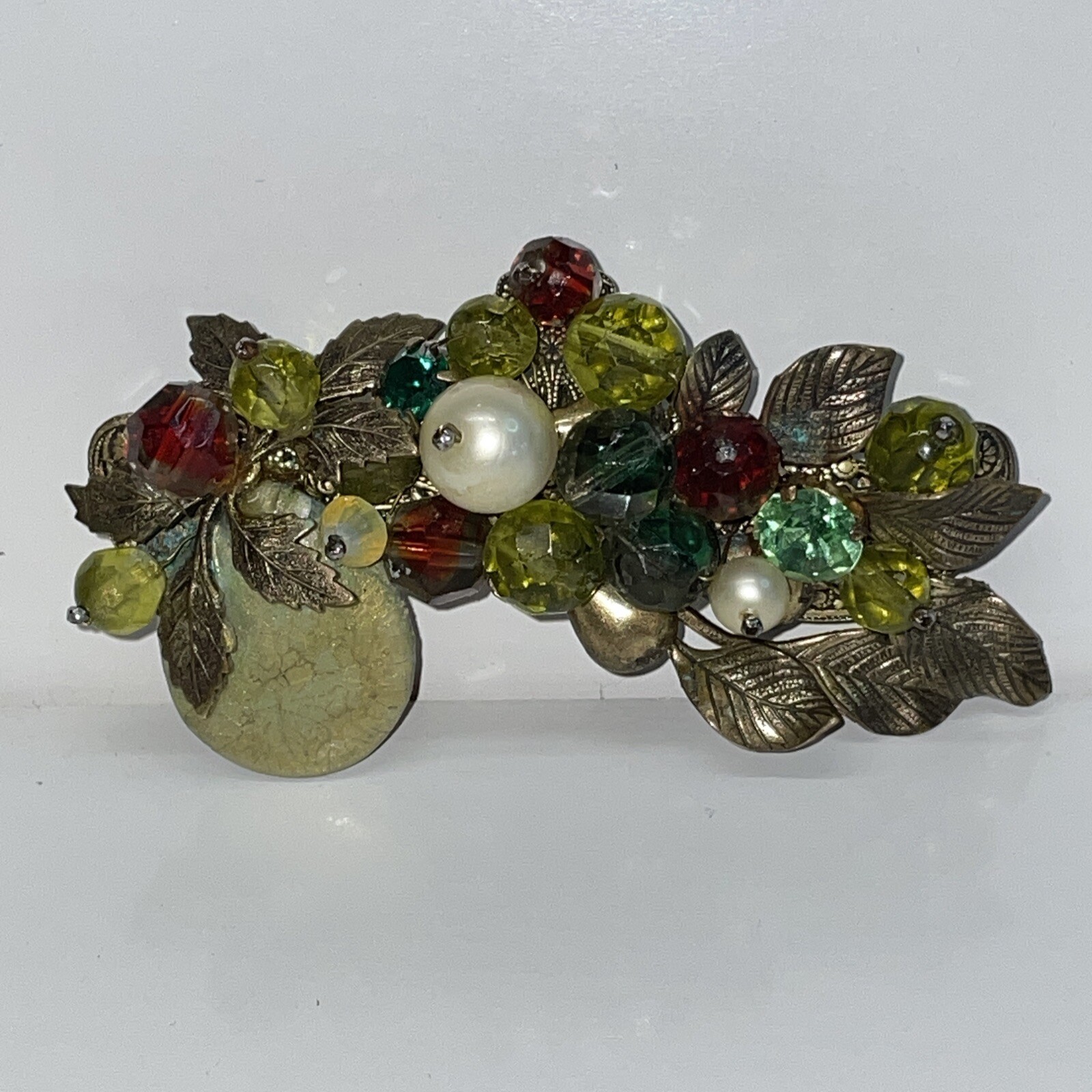 Rare Vintage Miriam Haskell Brooch Pin Gold Tone Faux Pearl Filigree Glows READ