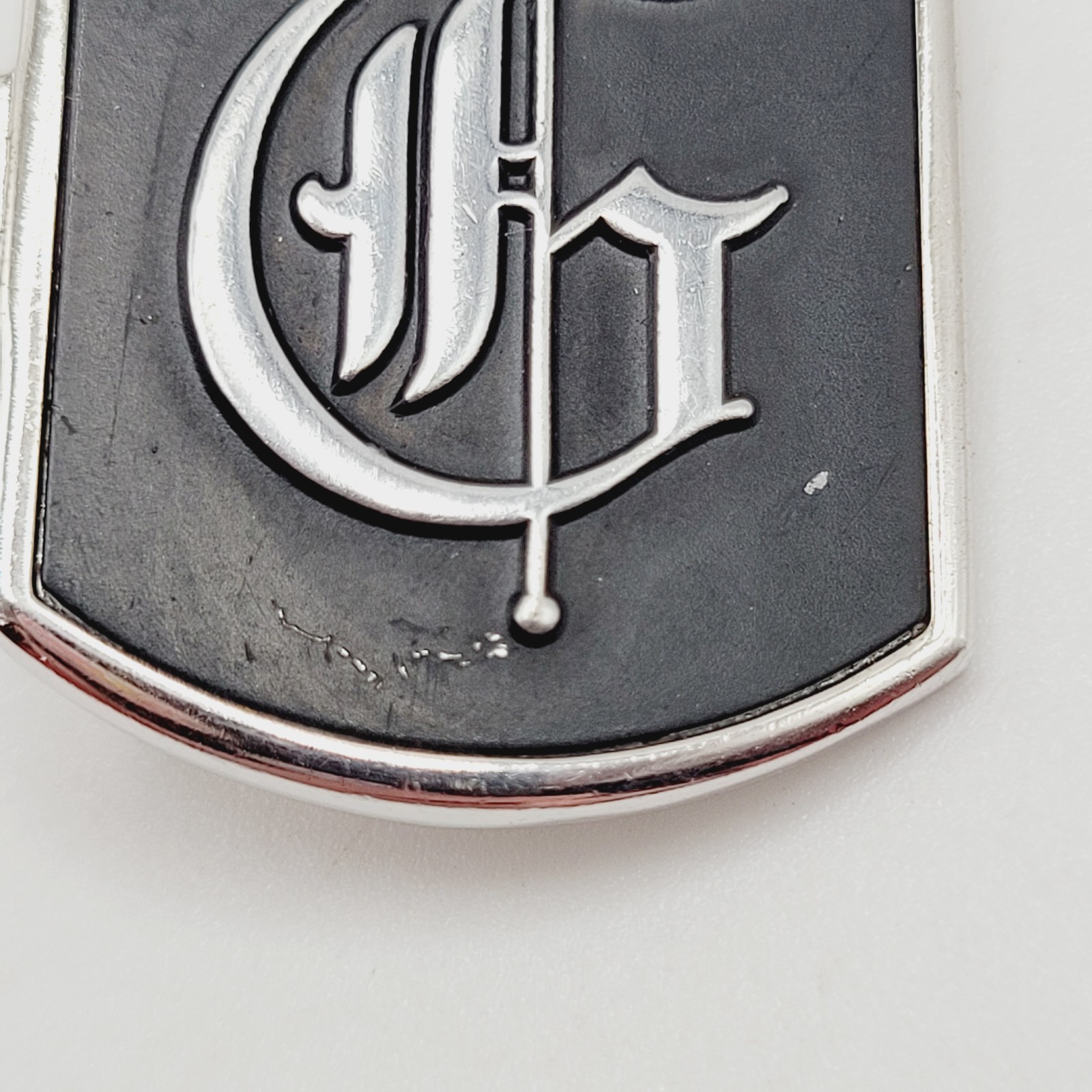G Letter Old English Script Silver Tone Black Enamel SWANK Tie Clip Clasp