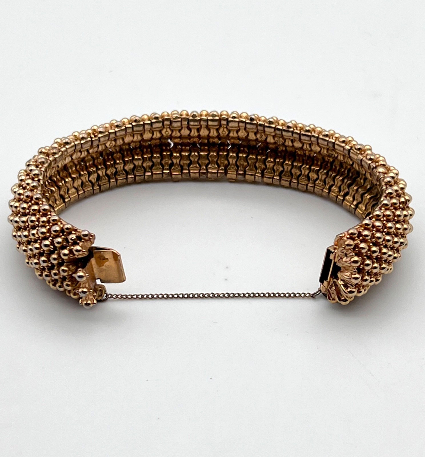 Vintage Ciner Caviar Ball Design Bracelet Gold Tone Metal Safety Chain Box Clasp