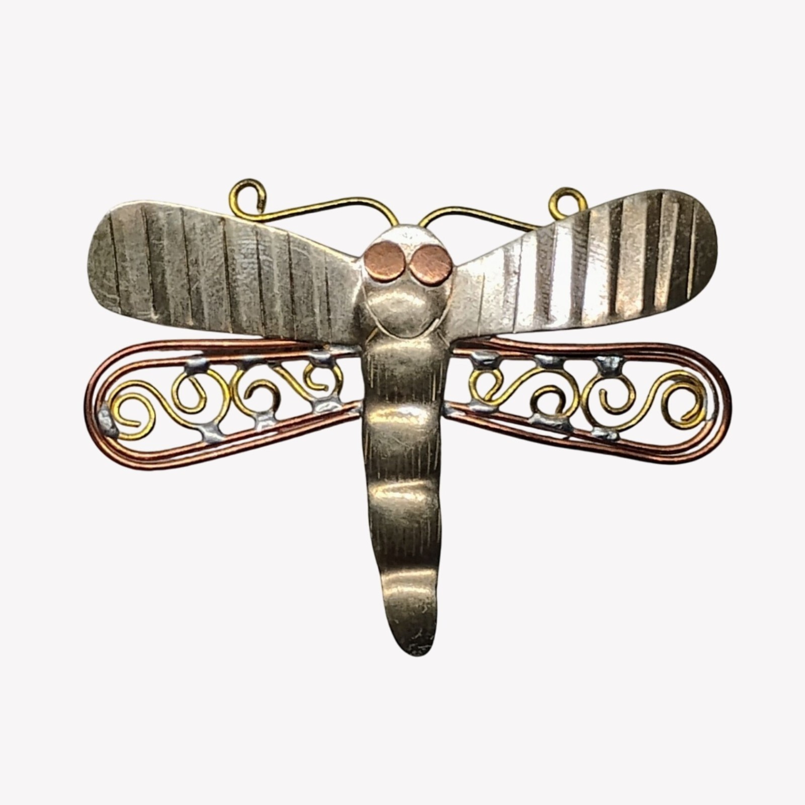 Handmade Mixed Metal Dragonfly Brooch Pin 1 3/4″ x 2 3/8″