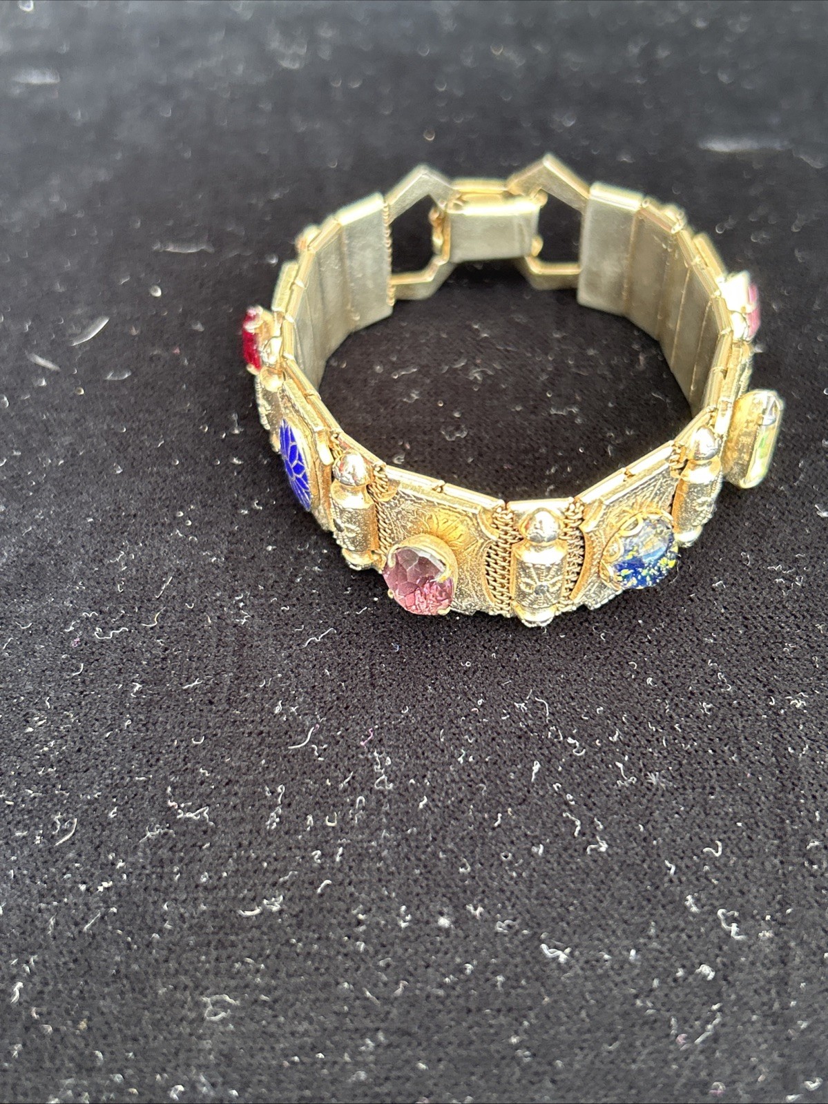 Vintage Mesh 7″ Bracelet Victorian Revival Station Stone Charms
