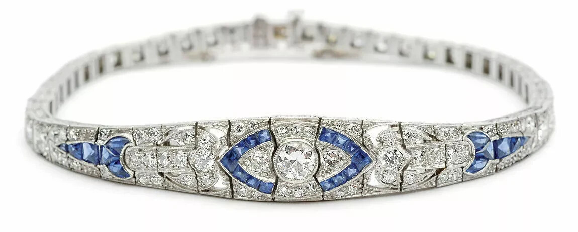 Vintage Art Deco Style Lab Created Diamond Wedding Bracelet 14k White Gold FN