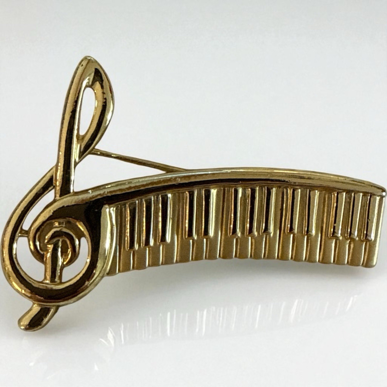 Vtg Music Brooch Treble Clef Piano Keys Pin Gold Tone Keyboard Notes