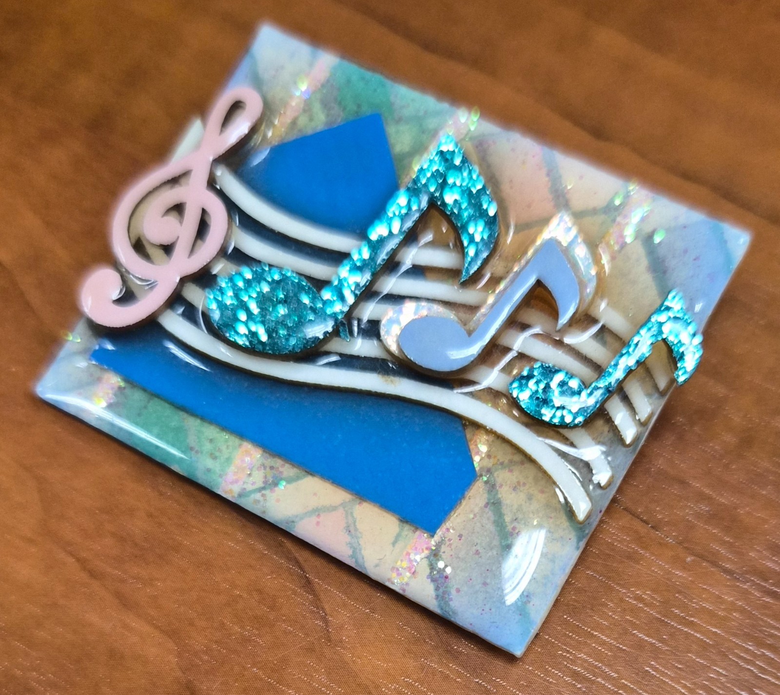 Vintage Music Pins by Lucinda USA Pink Clef & Glitter Eighth Notes Pin / Brooch