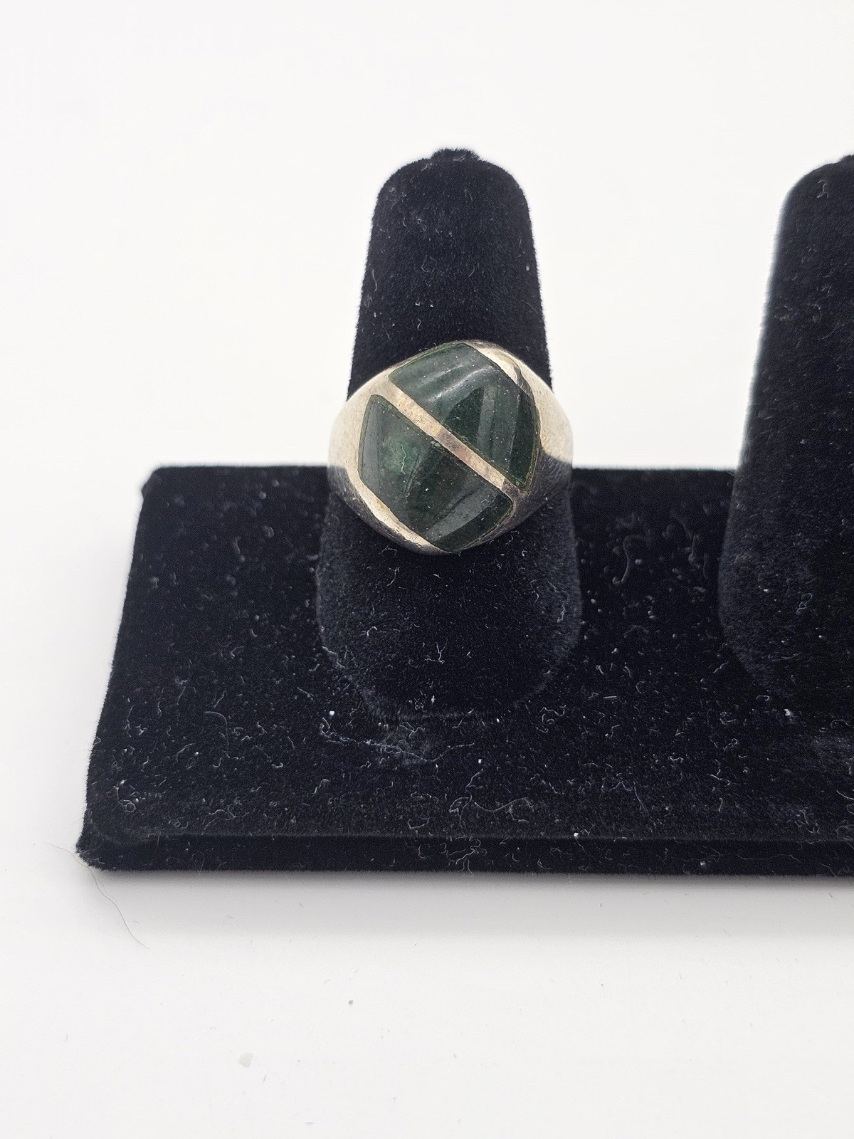 Vtg Sterling Silver Mexico 925 Green Jade Inlay Ring Size 7.75 Signed