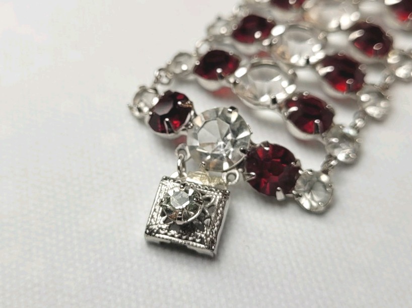 Elegant 7.5″ Estate Garnet & White Sapphire Color Bracelet 1/20 12k Gold 36.85gr
