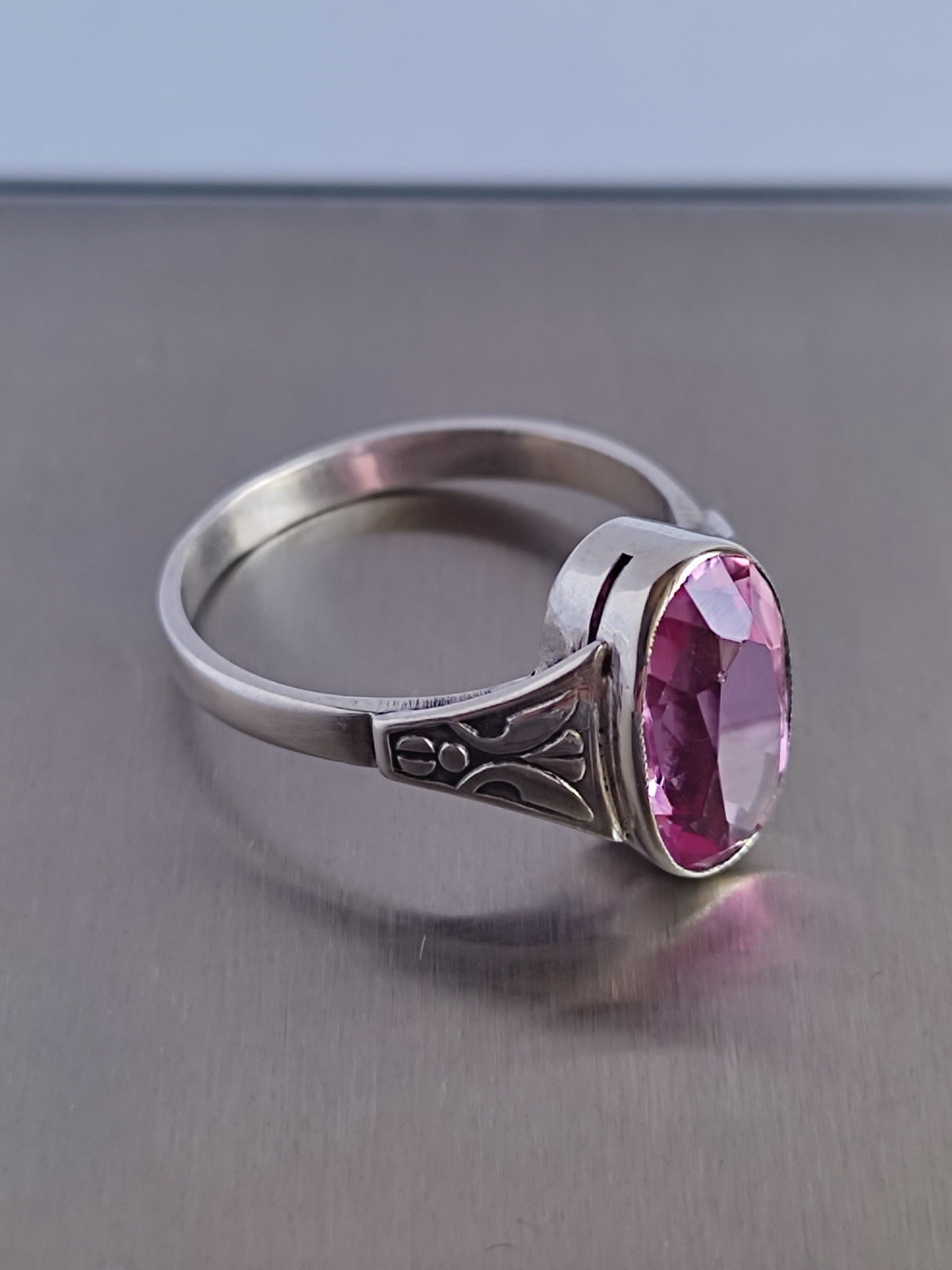Vintage 70s Soviet Union Silver 875 USSR Ring Pink Sapphire Size US 7.5/ 17.5 mm