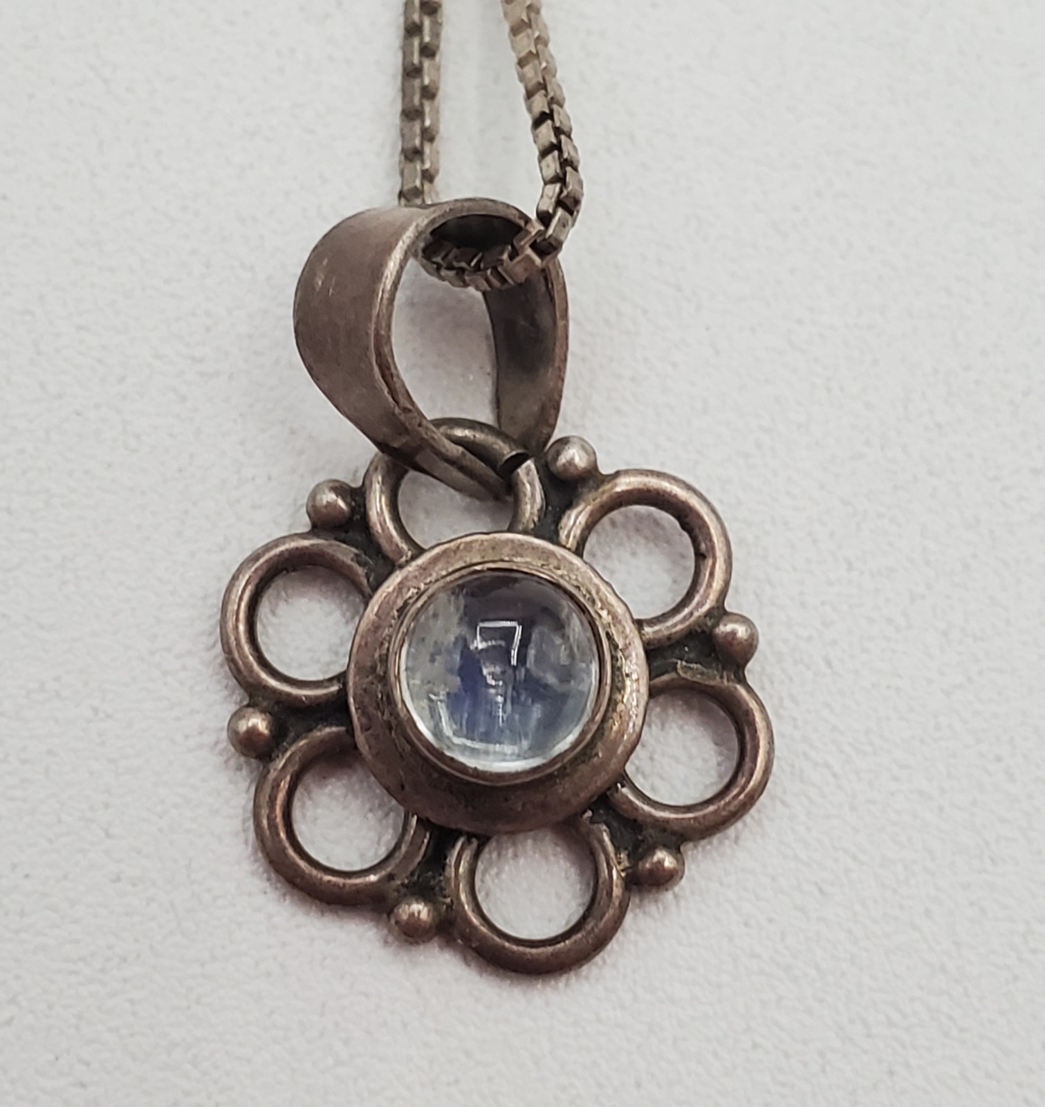 VTG 925 Flower of Life Hippie Pendant Necklace 16in Sterling Silver 4gtw Italy