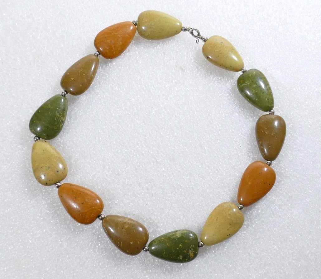Faux Polished Jasper Gemstones Fashion Statement Choker Necklace Earthtones