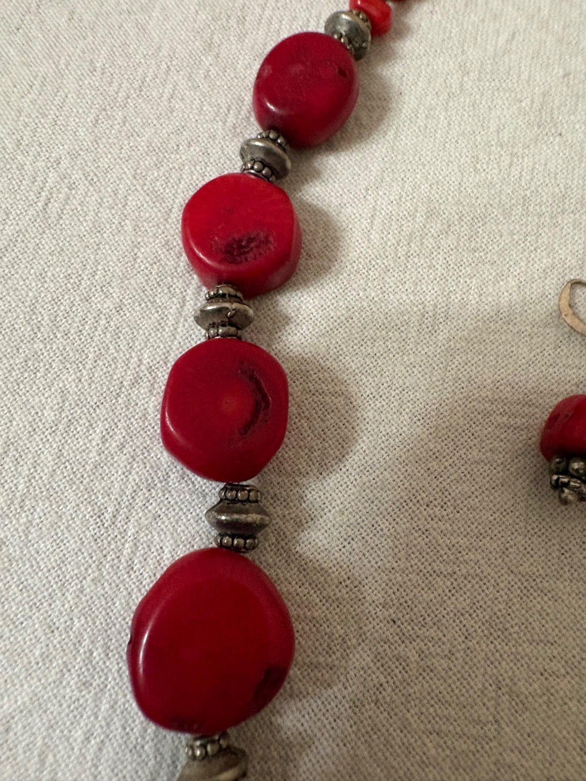 Vintage Natural Red Coral Hand-Carved Rose Necklace/Earrings Set w/Bead Chain