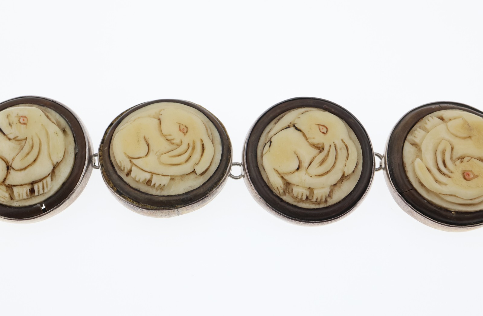 Amy Kahn Russell Sterling Silver Carved Animal Panel Bracelet