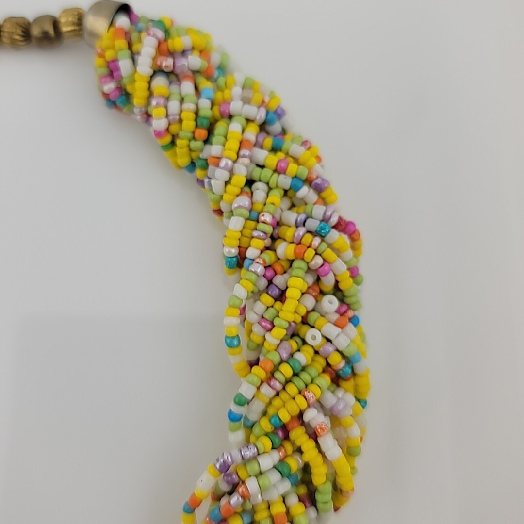 Vintage Braided Seed Bead 19″ Necklace Easter Multicolor Chunky Retro