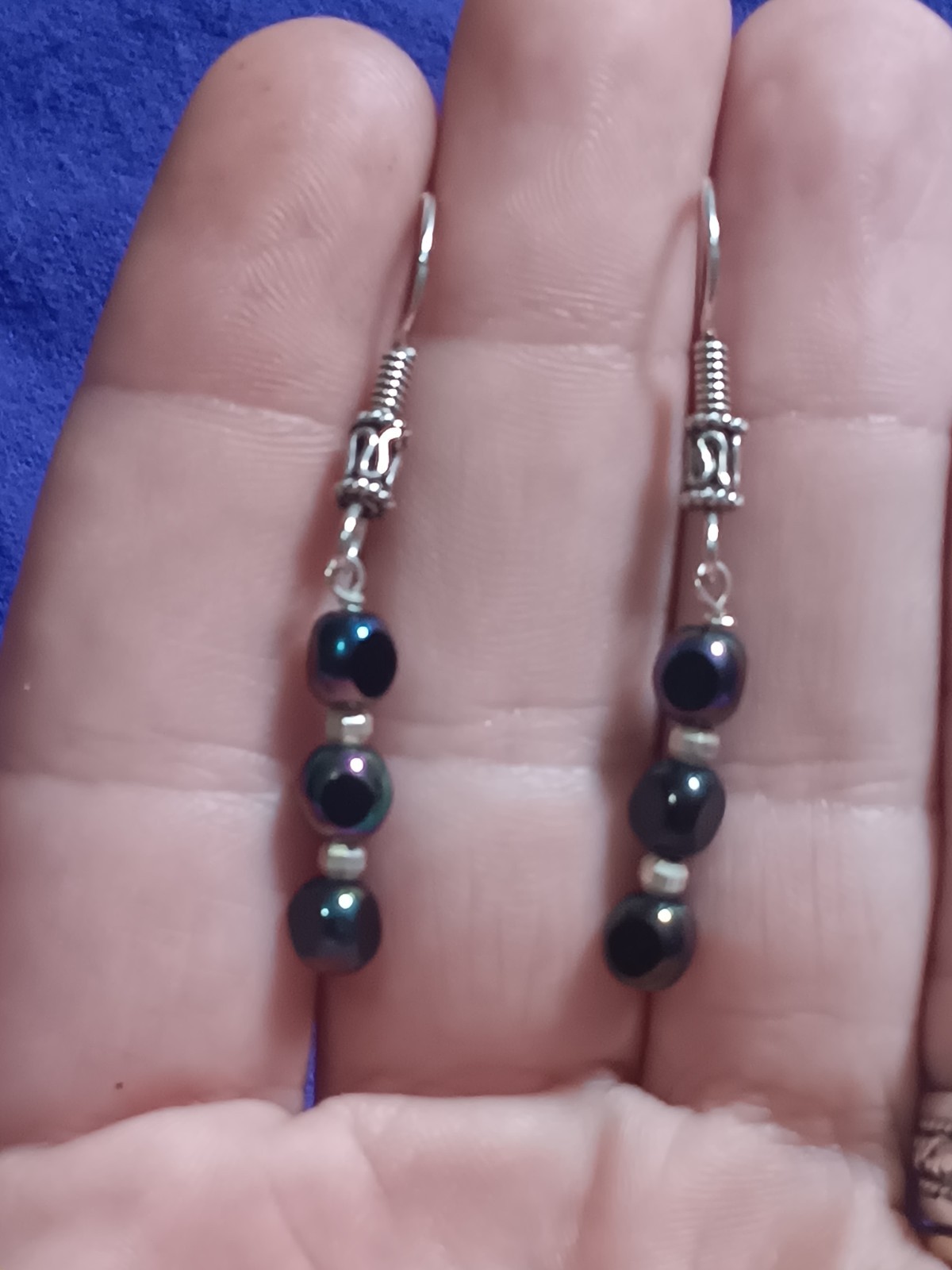 Vintage Purple Blue Sterling Silver Earrings 925 Tested