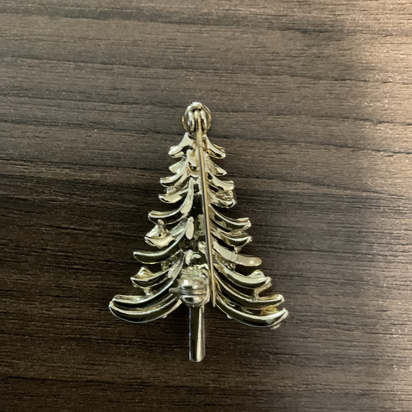 Vintage Estate Gold Tone Multicolor 19 Rhinestone Christmas Tree Brooch Pin