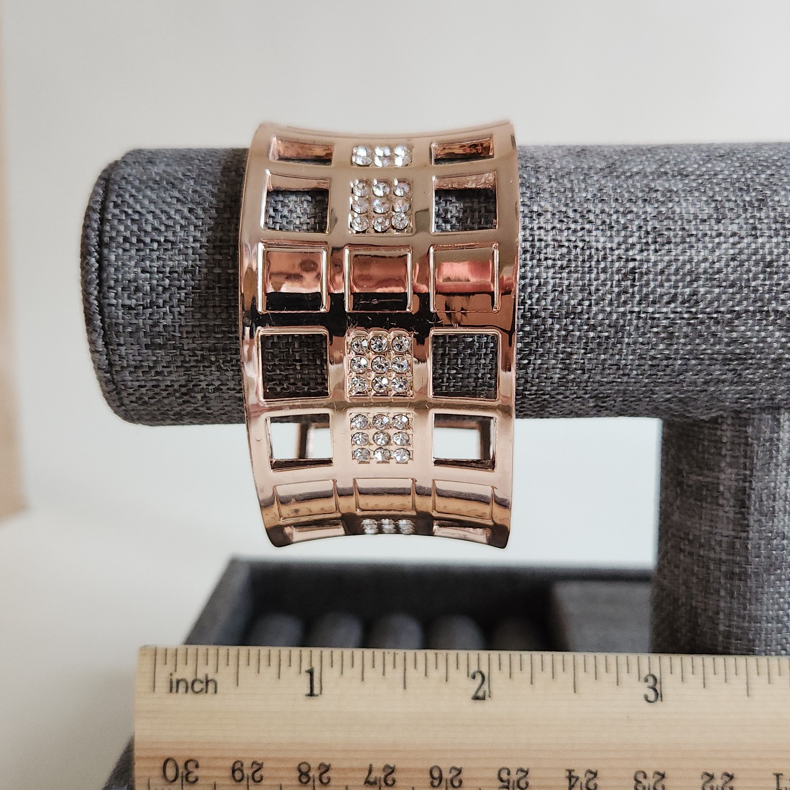 Rose Gold Tone Architectural Open Cuff Statement Bracelet Wide Modern 7″