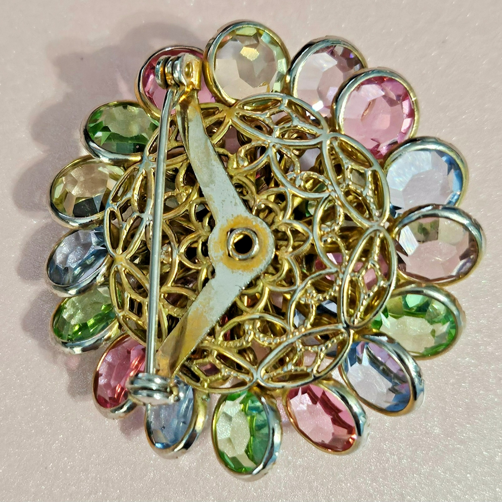 Vintage Pastel Tutti Frutti Flower Brooch Glows Bezel and Prong Set Spring !