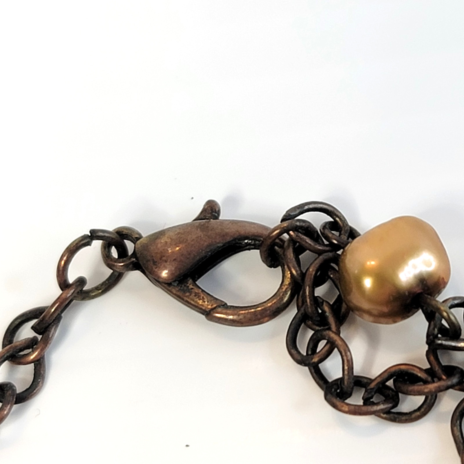 Vintage Coldwater Creek Goldstone and Pearls Bronze Tone Bib Festoon Necklace