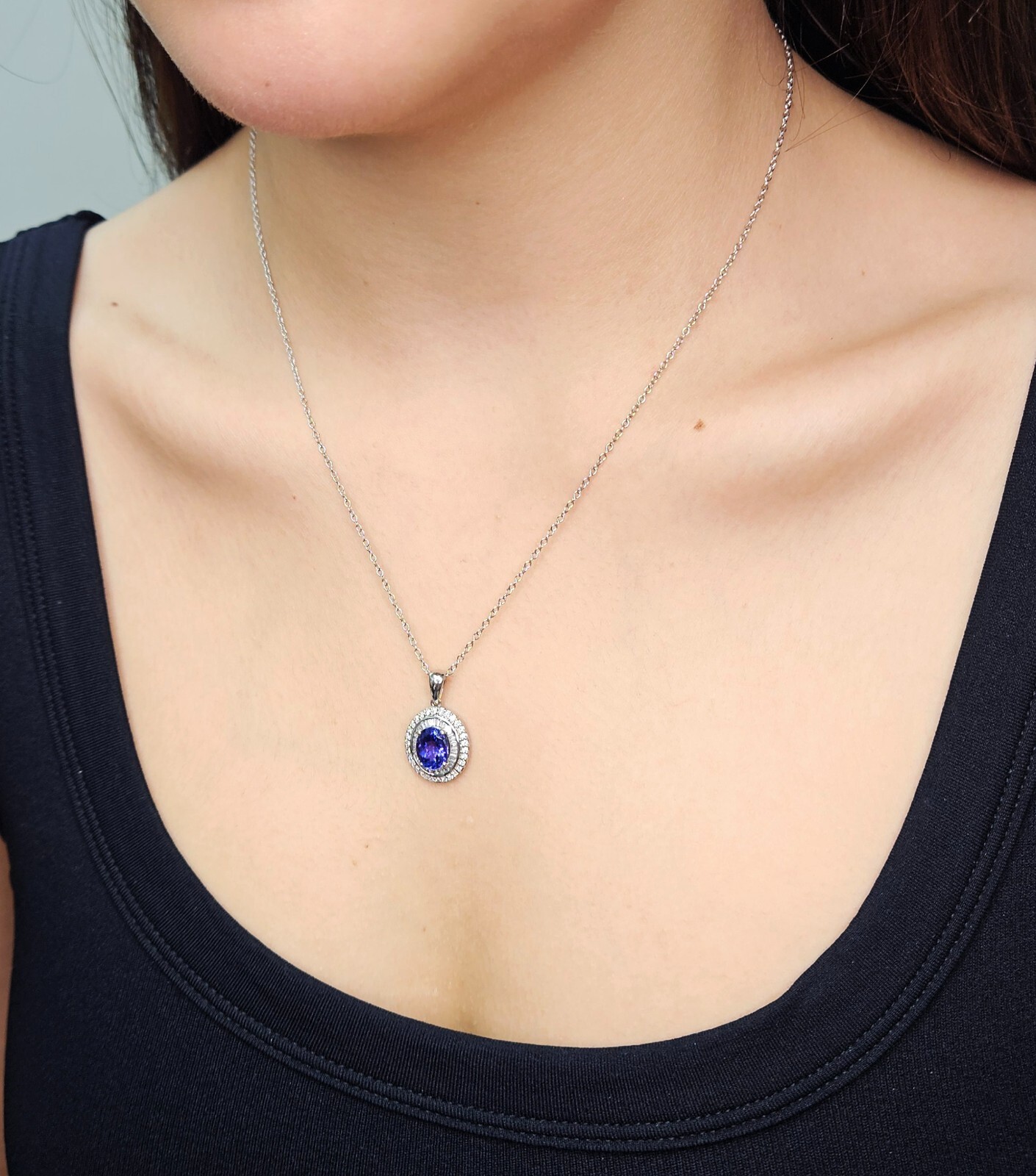Rhapsody AAAA OVAL Tanzanite E-F VS Baguettes Diamonds 3.45ctw Platinum Pendant