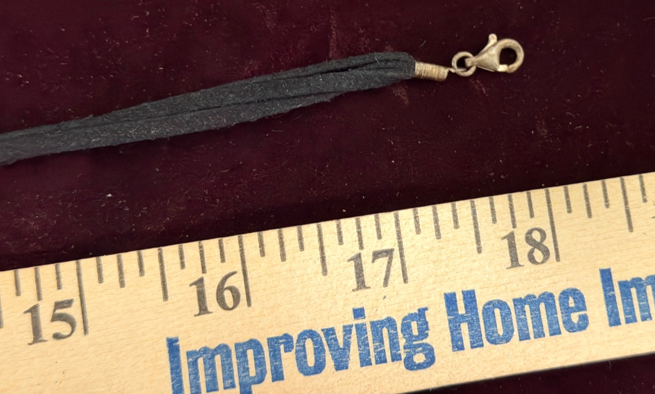 Vtg ATI Mexico .925 Sterling Mahogany Black Obsidian Pendant Suede Necklace