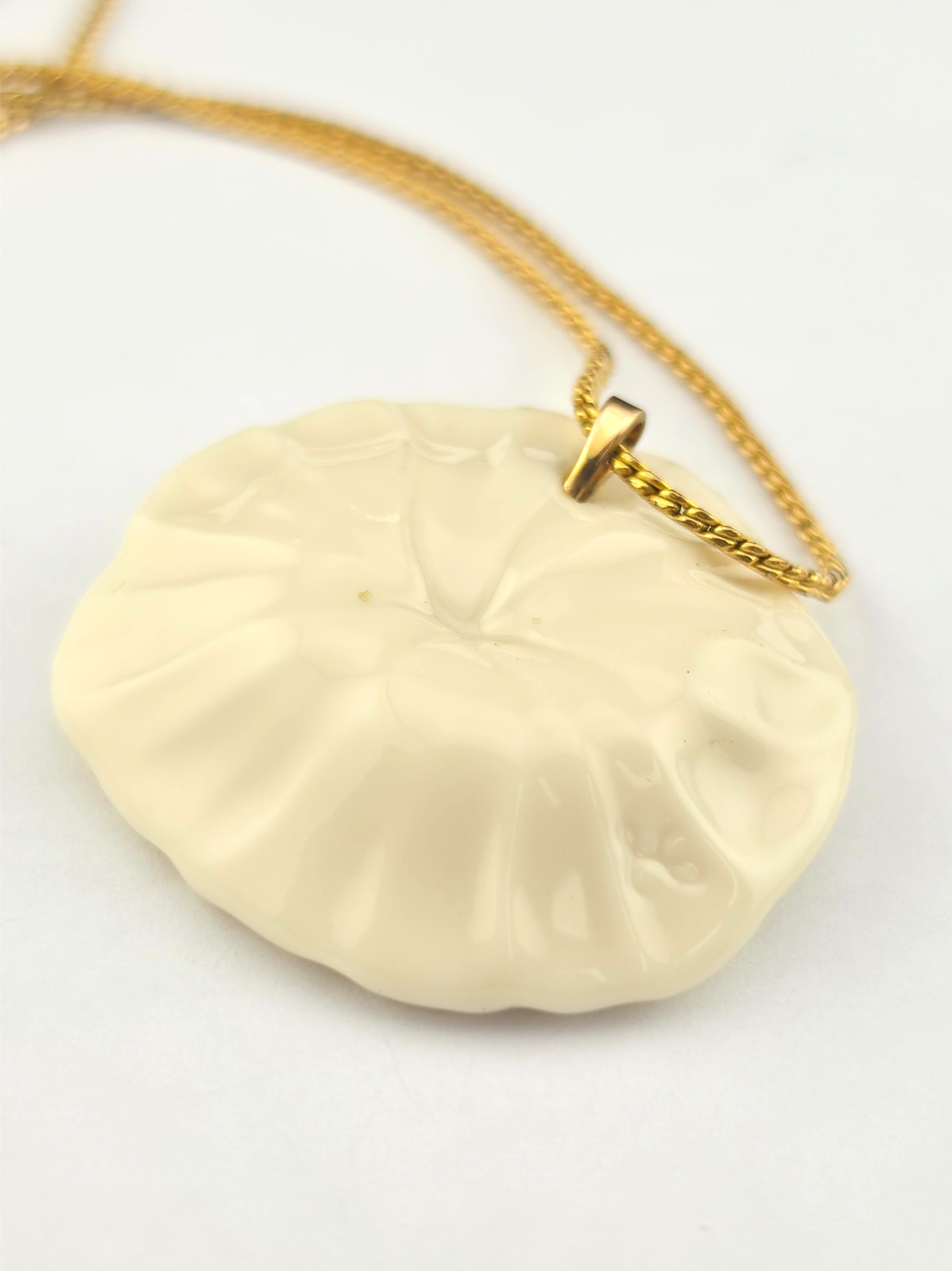 Vintage Lenox Fine China Poppy Pendant 24″ Gold Filled Snake Chain Necklace