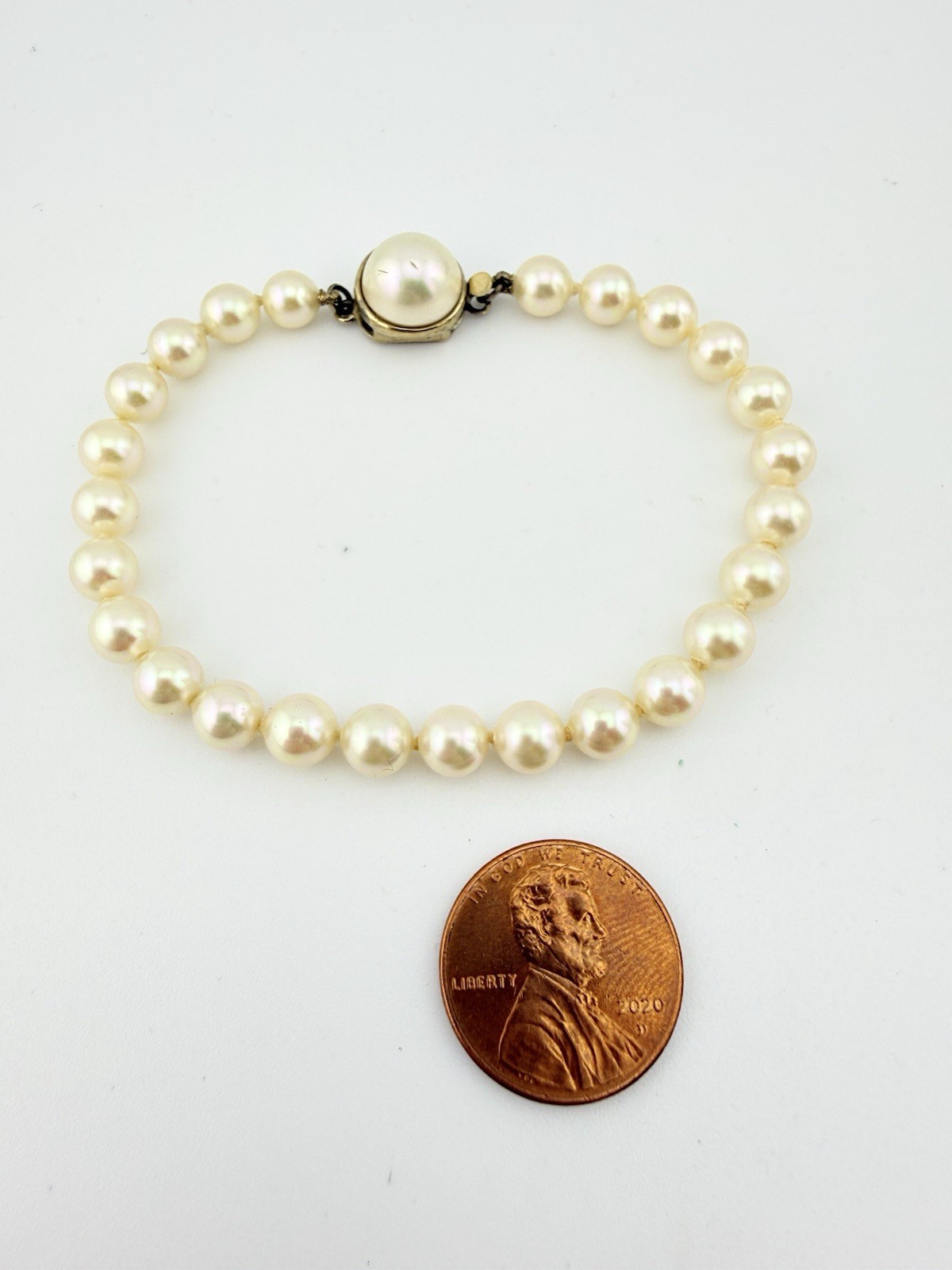 METALL VINTAGE VERMEIL 925 6MM FAUX PEARL 7 1/4” BRACELET PLEASE READ K5D
